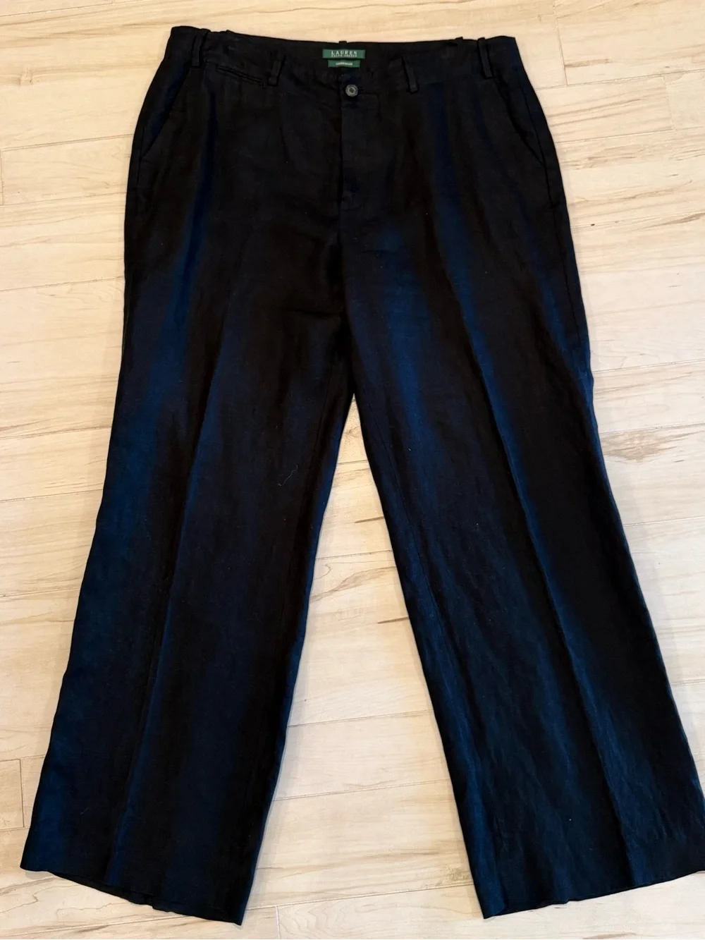 Lauren Ralph Lauren Black Linen Wide Leg Trousers NWOT Size 16